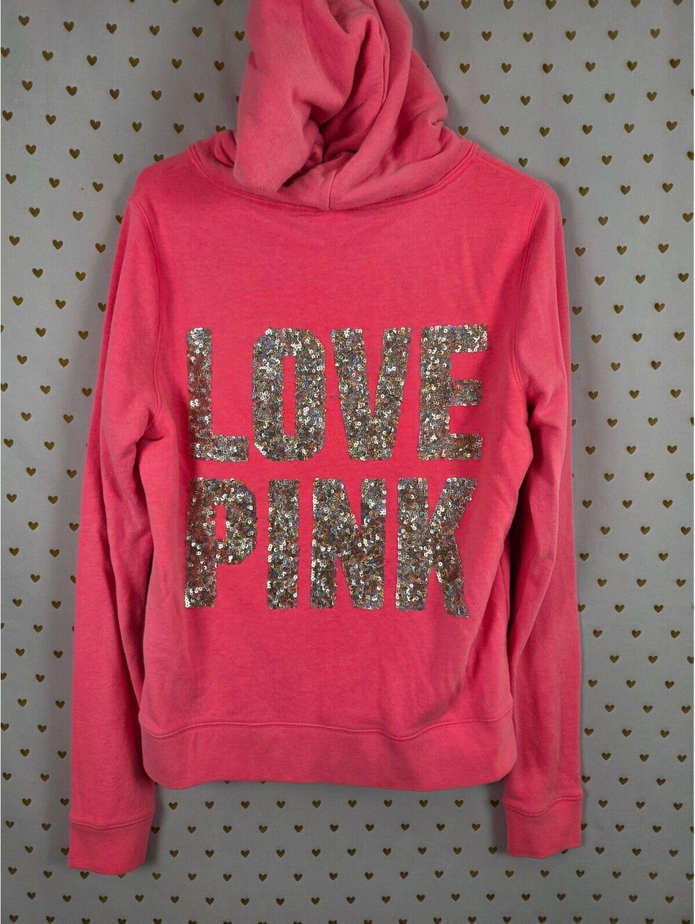 Victorias Secret Pink Neon Gold Bling Sequined Full zip hoodie jacket Large
